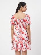 Women's Multi Floral Print Ruched Mini Dress