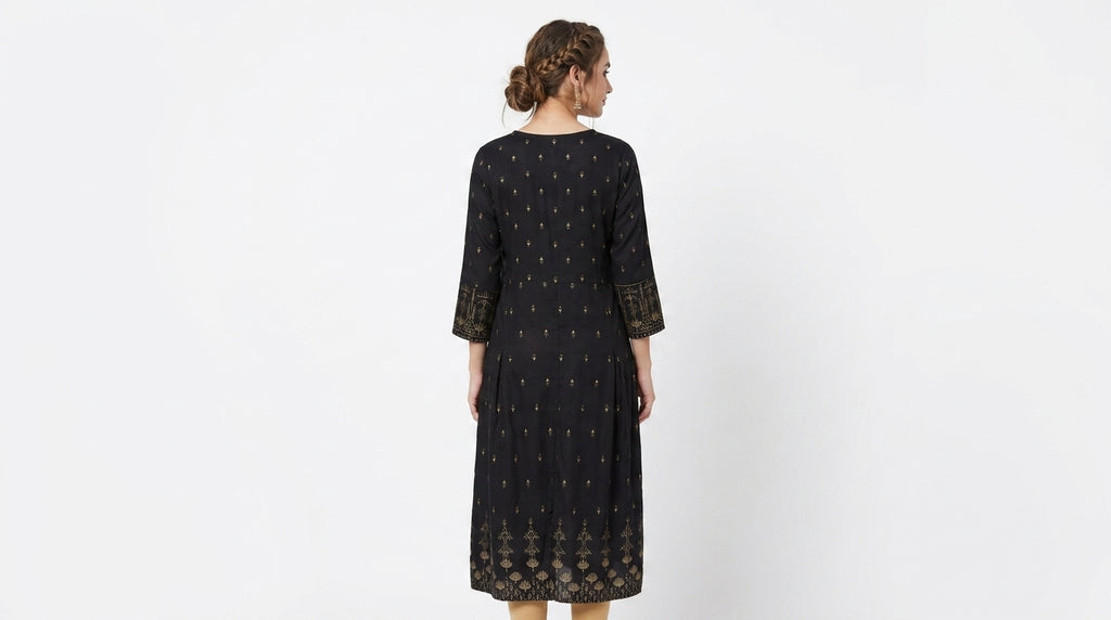 Black Embellished Rayon Kurti
