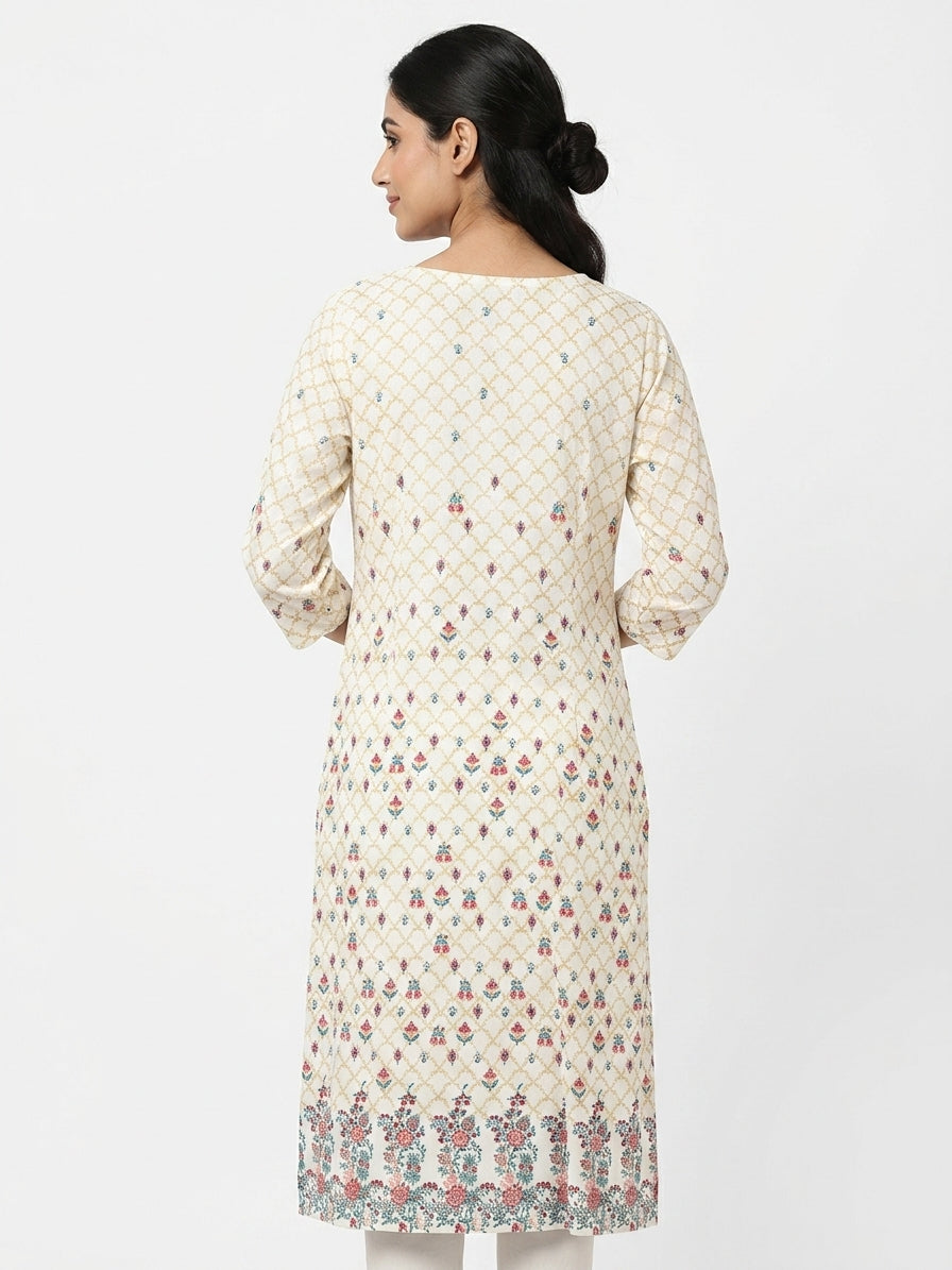 Off White Printed Cotton Kurti
