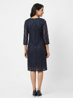 Navy Floral Lace Regular Fit Dress