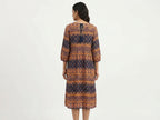 Women's Navy Ethnic Print Relaxed Fit Maxi Dress