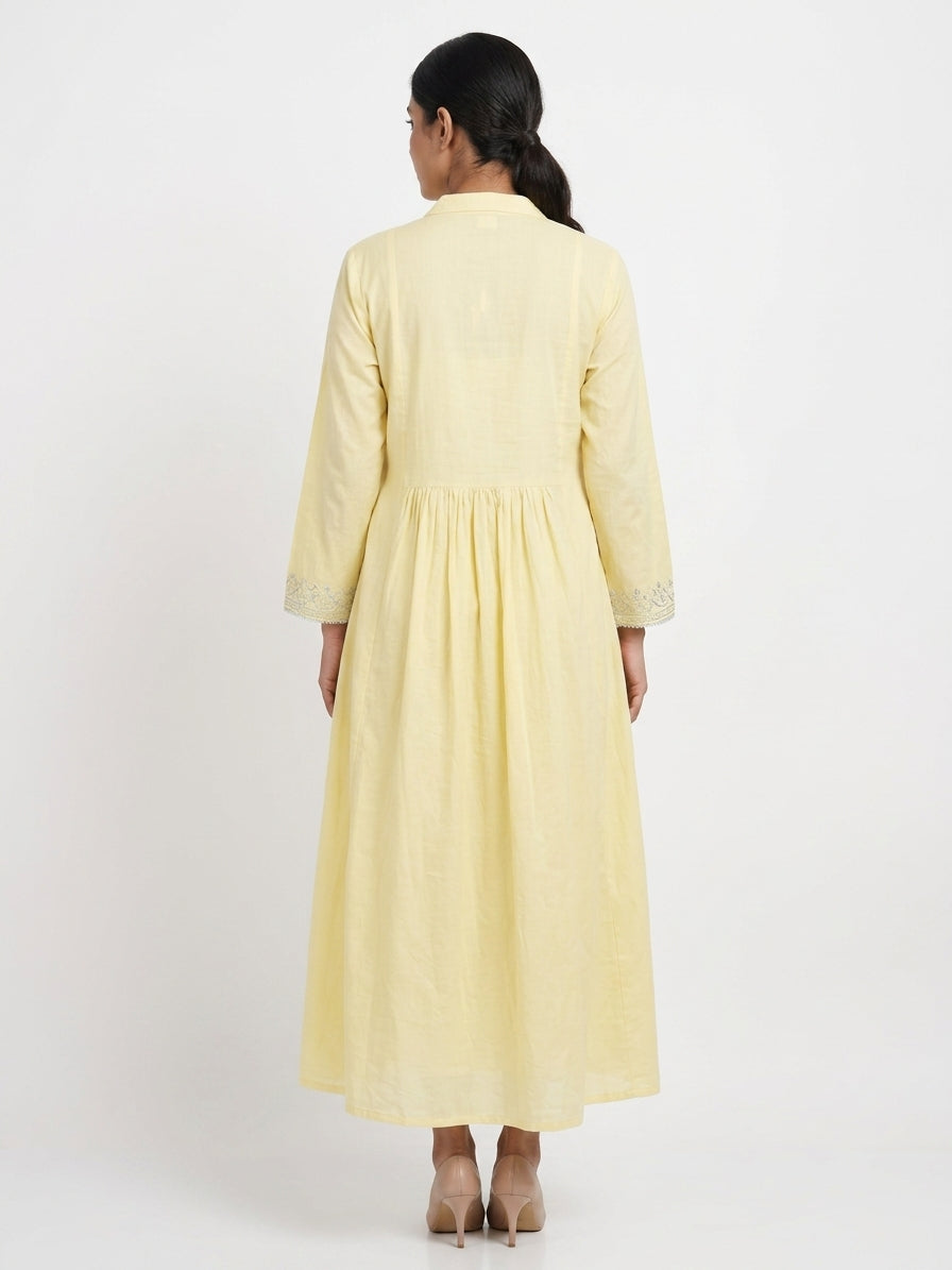 Cream Embellished Flared Kurti