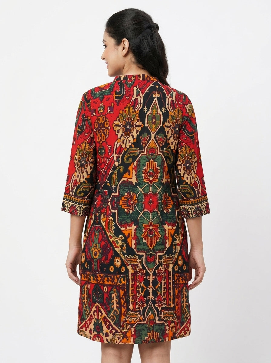 Multi-Colored Ethnic Print Rayon Kurti