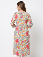 Multi-colored Floral Print Cotton Kurti