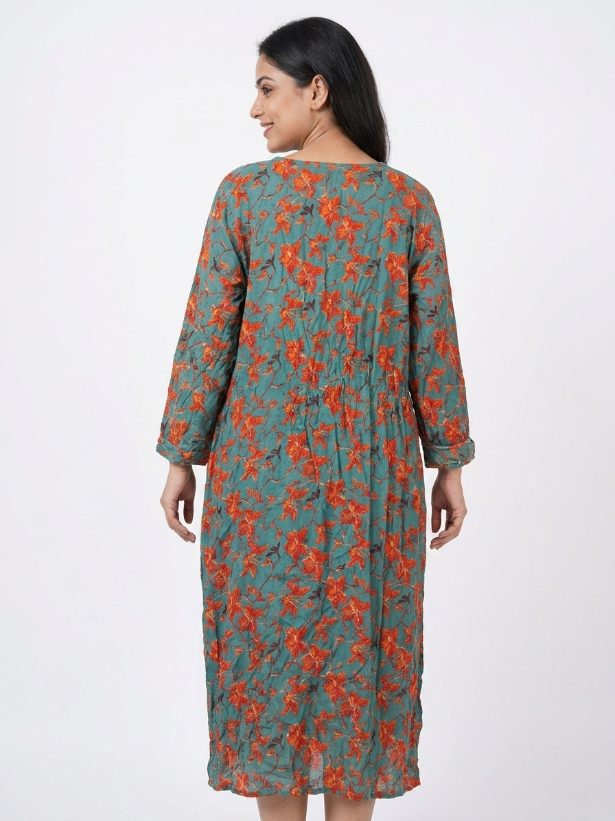 Teal Floral Printed Relaxed Fit Dress