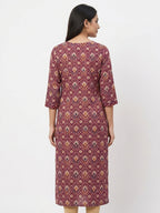 Women's Wine Ethnic Print Rayon Kurti