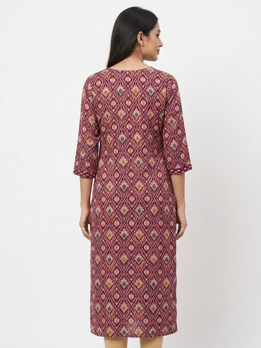 Women's Wine Ethnic Print Rayon Kurti