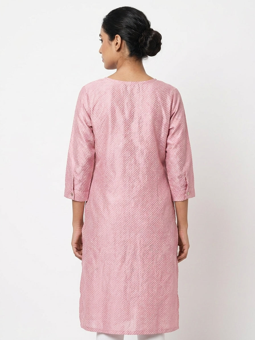 Pink Self Design Regular Fit Kurti