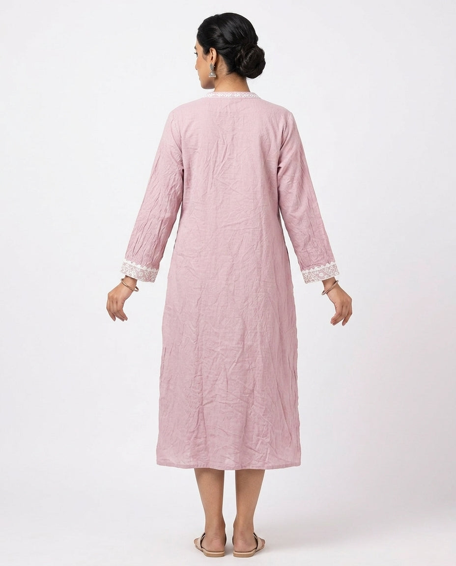 Pink Embellished Cotton Kurti