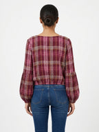 Women's Burgundy Plaid Regular Fit Full Sleeve Top