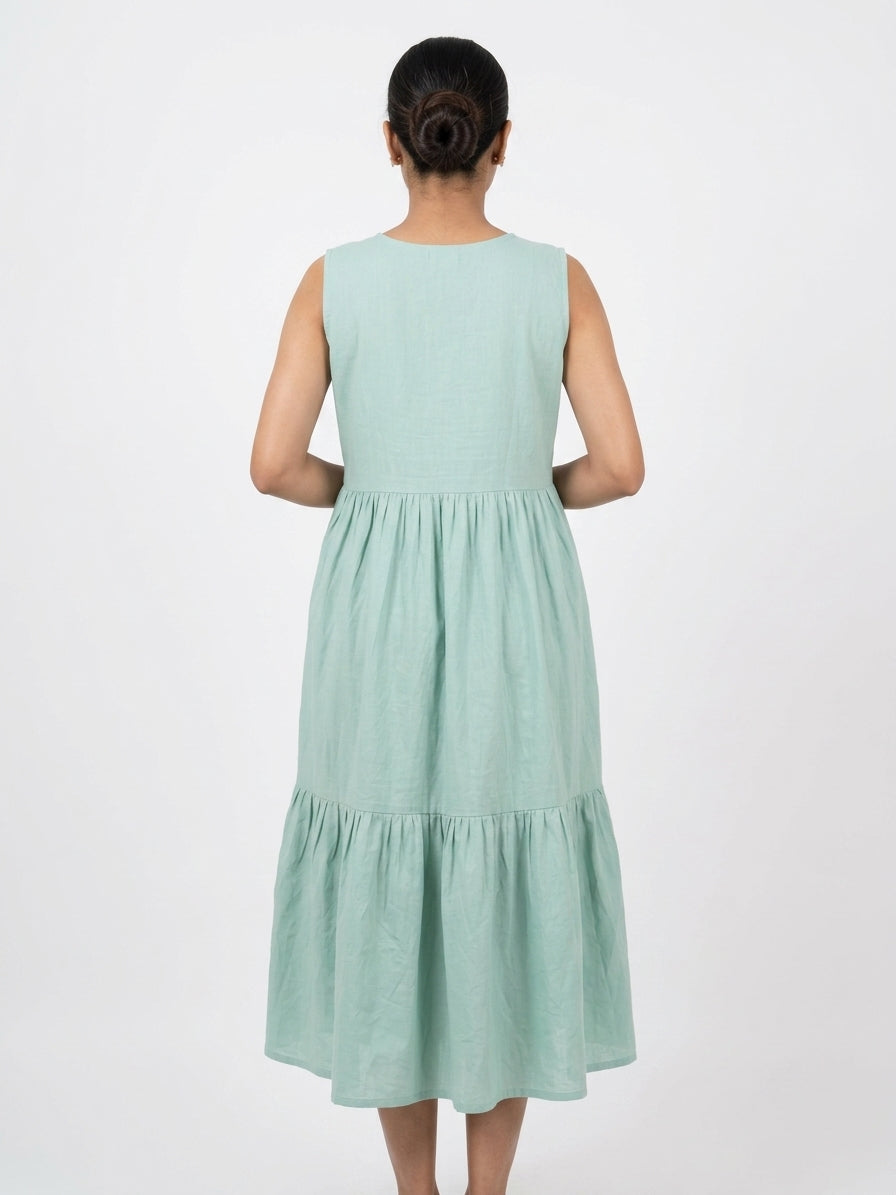 Mint Green Sleeveless Tiered Casual Dress