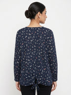 Women's Dark Blue Dragonfly Print Regular Fit Top
