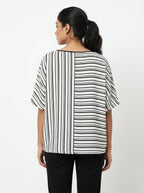 Black and White Striped Relaxed Fit Top
