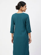 Teal Embellished Textured Kurti