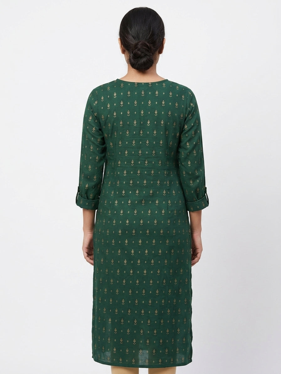 Women's Dark Green Ethnic Printed Kurti
