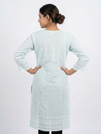 Sky Blue Embroidered Cotton Kurti