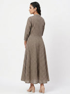 Brown Geometric Print Flared Dress