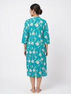 Turquoise Floral Print Cotton Kurti for Women