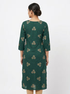 Dark Green Ethnic Print Regular Fit Kurti