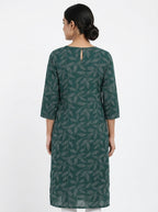 Dark Green Botanical Print Straight Kurti