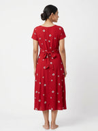 Red Printed Rayon Casual Dress