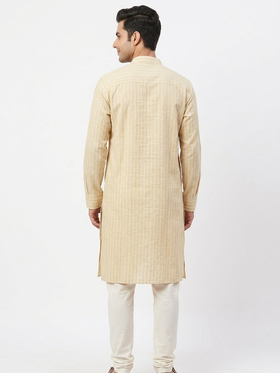 Light Beige Striped Regular Fit Kurta