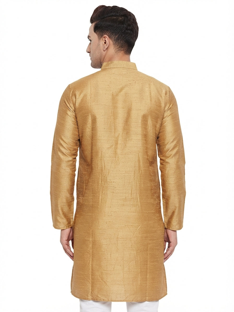 Men's Gold Textured Silk Kurta