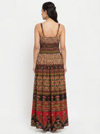 Multi-colored Ethnic Print Flared Maxi Dress