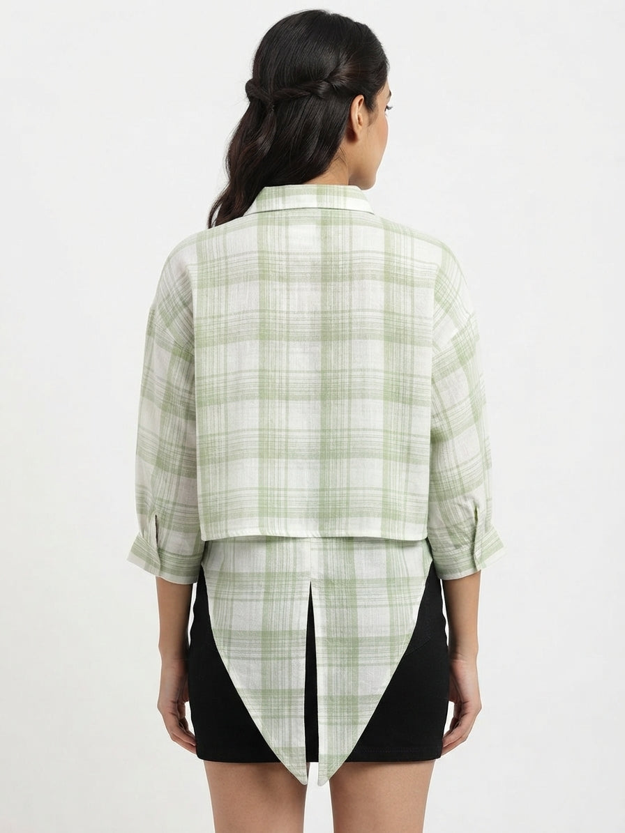 Light Green Plaid Relaxed Fit Casual Shirt