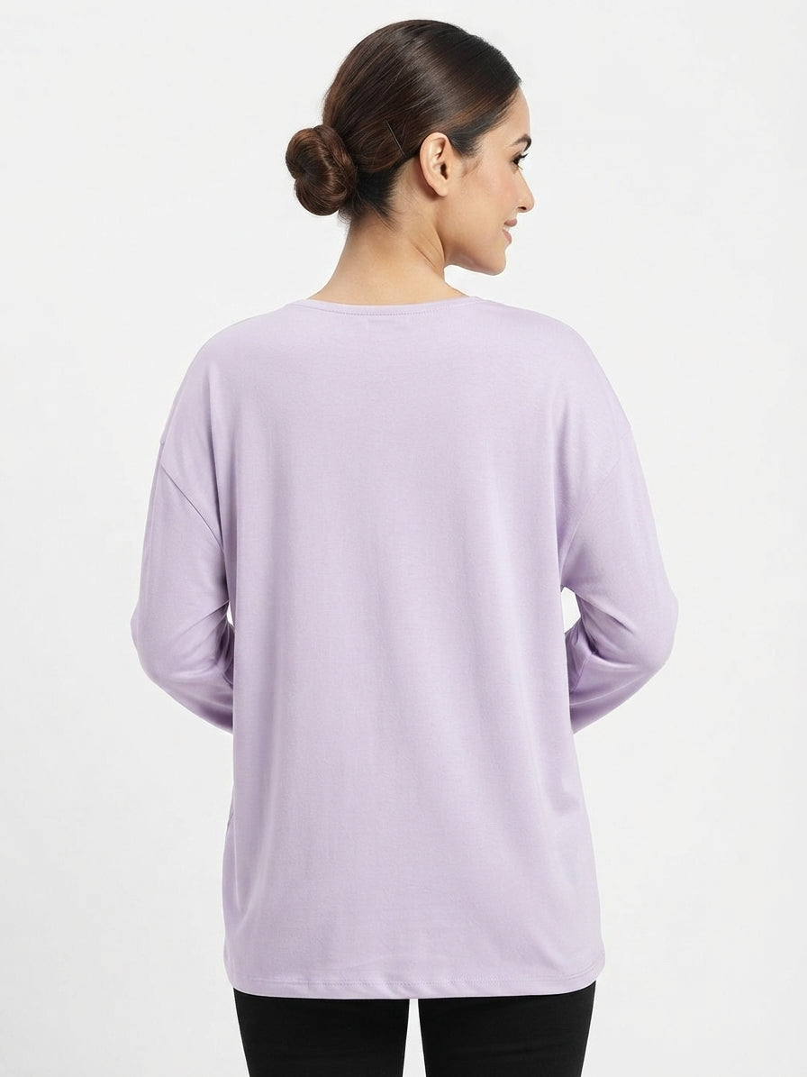 Women's Lavender Oversized Solid Casual Top