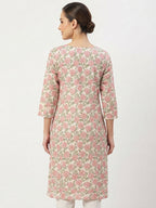 Cream Floral Print Straight Kurti