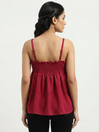 Women's Wine Relaxed Fit Smocked Top