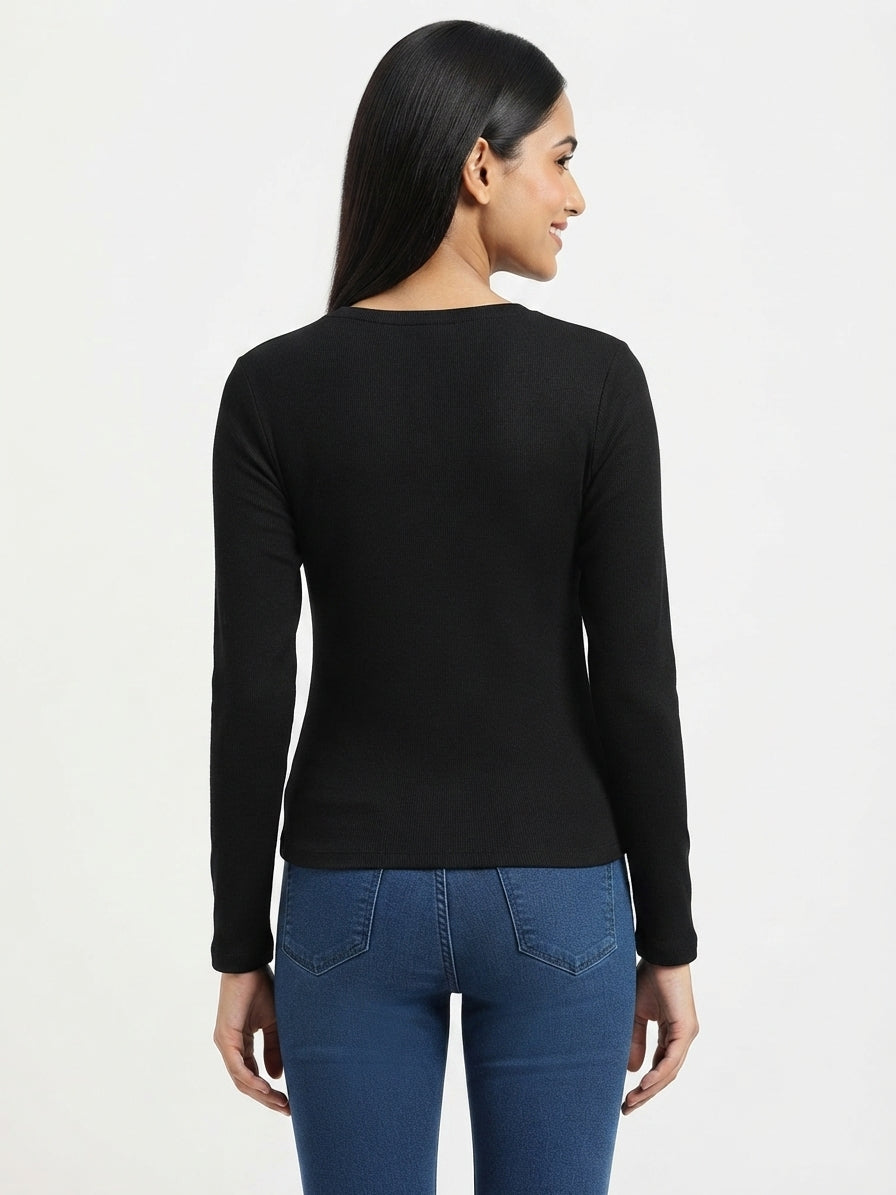 Black Solid Regular Fit Long Sleeve T-Shirt
