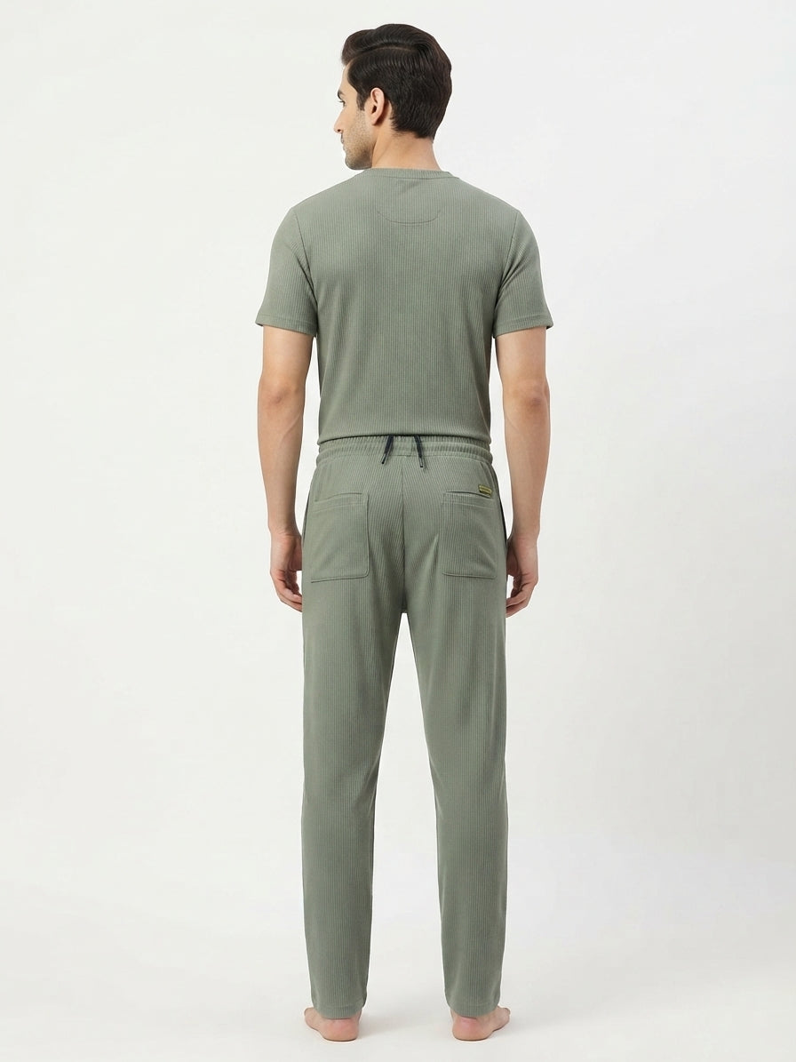 Olive Textured Relaxed Fit Casual Trousers