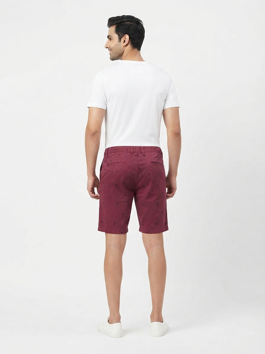 Burgundy Printed Regular Fit Shorts