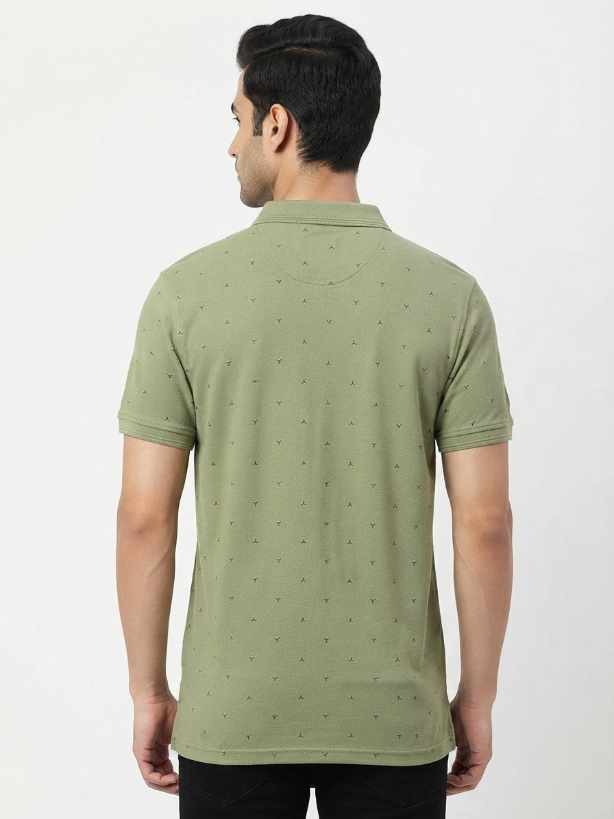 Olive Self-Design Polo T-Shirt