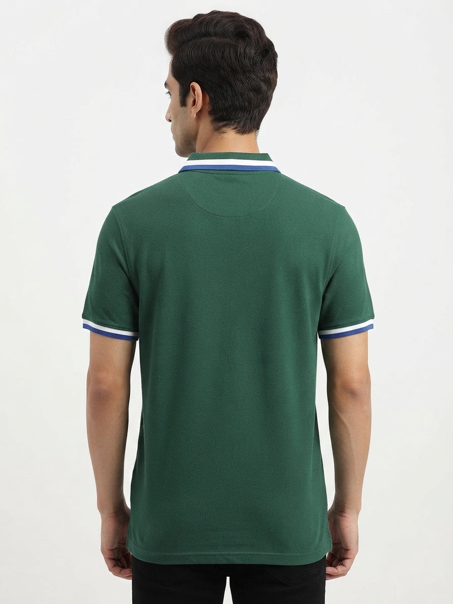 USPA Green Polo T-Shirt with Striped Collar and Cuffs