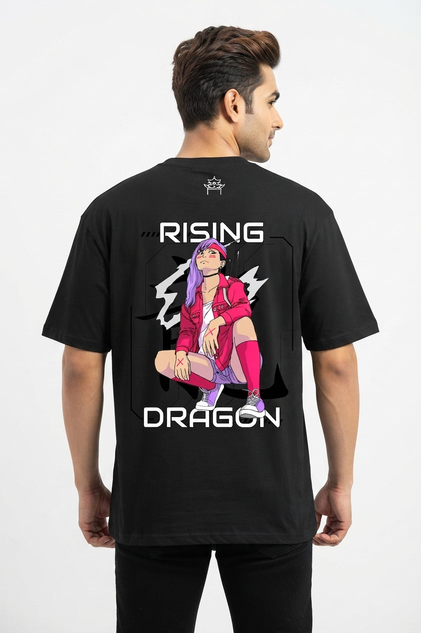 Rising Dragon Black Oversized Tee