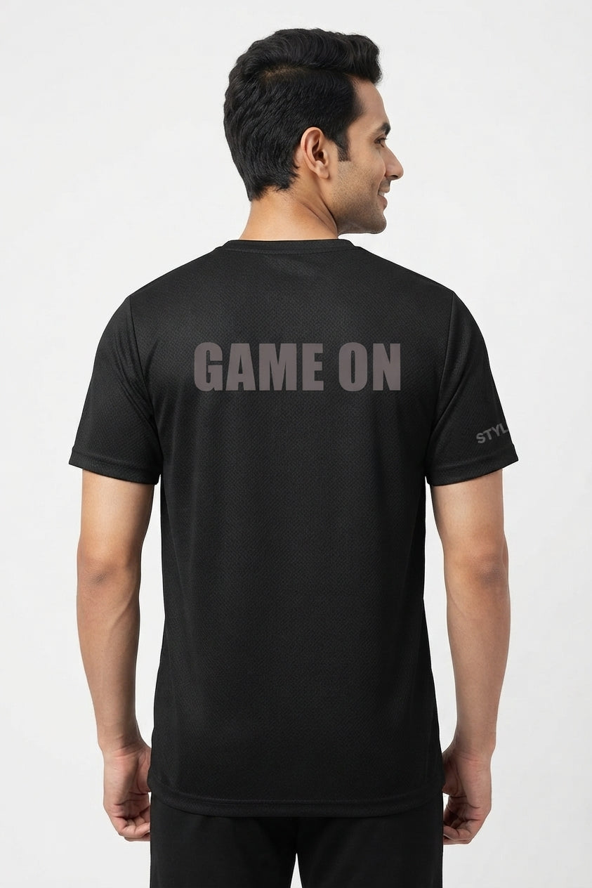 Game On Printed Black Dry Fit Tee