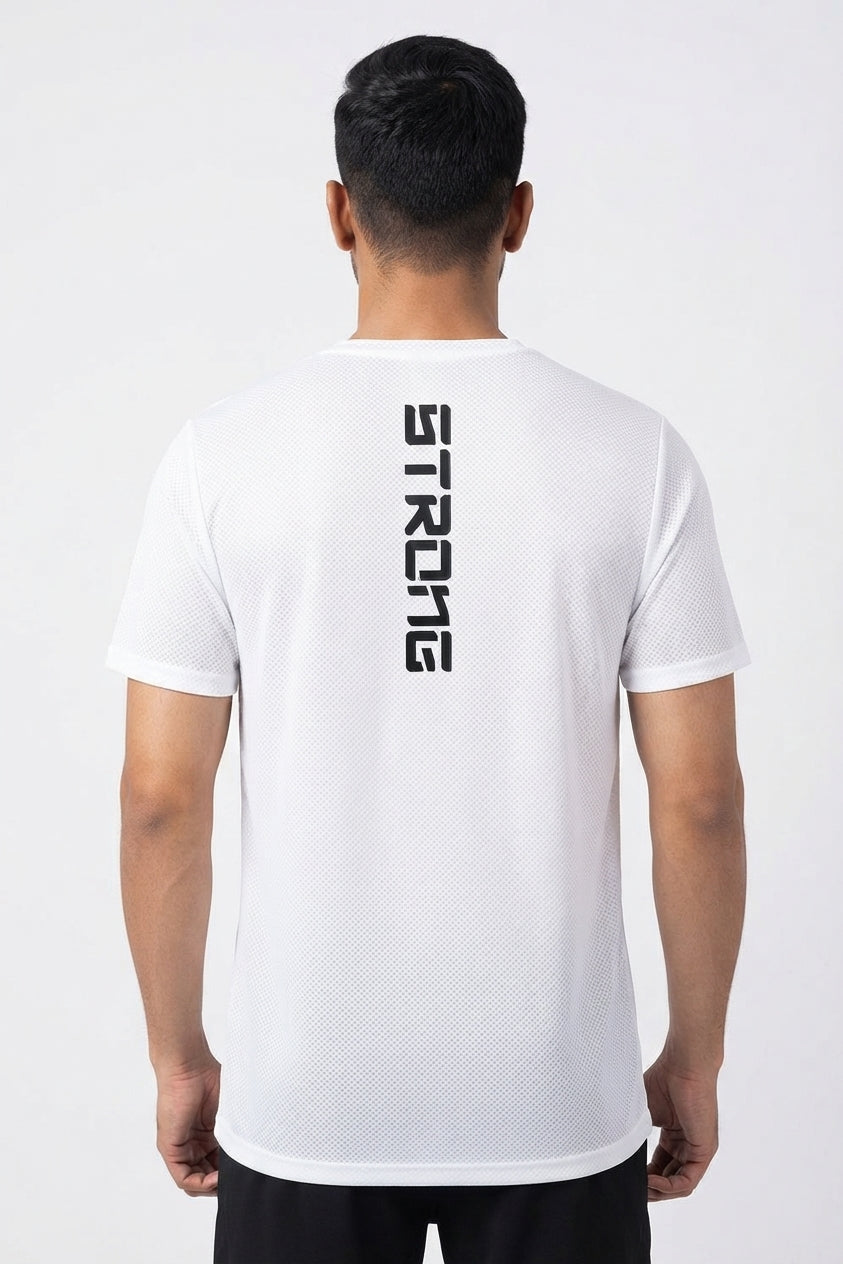 Strong Printed White Dry Fit Tee