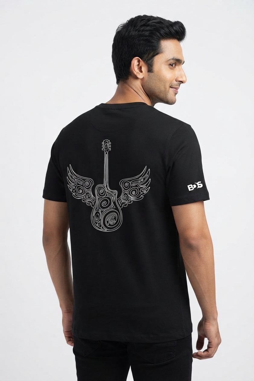 Guitar Wings Graphic Printed Black Tshirt