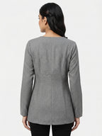 Grey Solid Long Sleeve Tunic Top