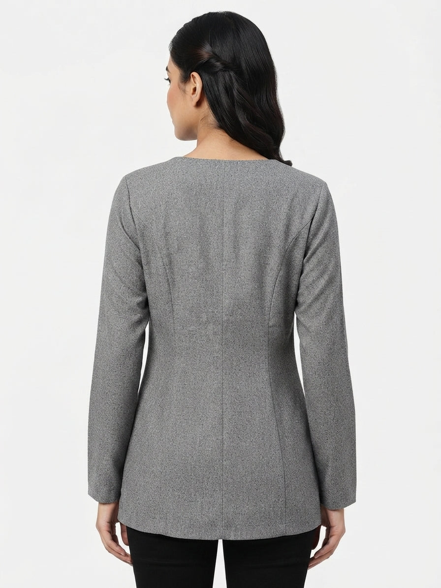Grey Solid Long Sleeve Tunic Top