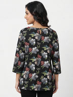 Women's Black Floral Printed Regular Fit Top
