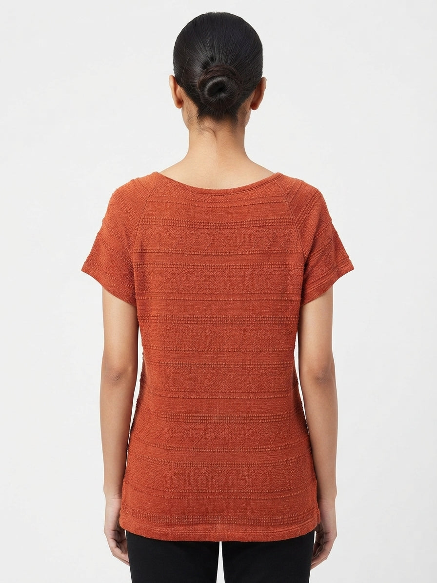 Rust Self-Design Knit Regular Fit Top