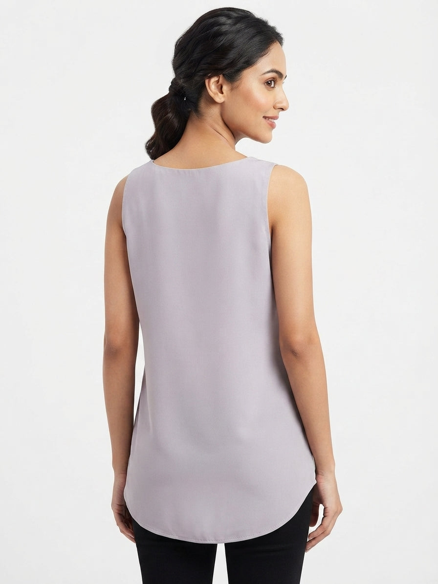 Lavender Solid V-Neck Sleeveless Top
