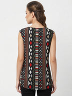 Black Geometric Print Sleeveless Top