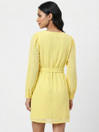 Women's Yellow Textured Wrap Dress