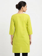 Lemon Ethnic Print Cotton Kurti
