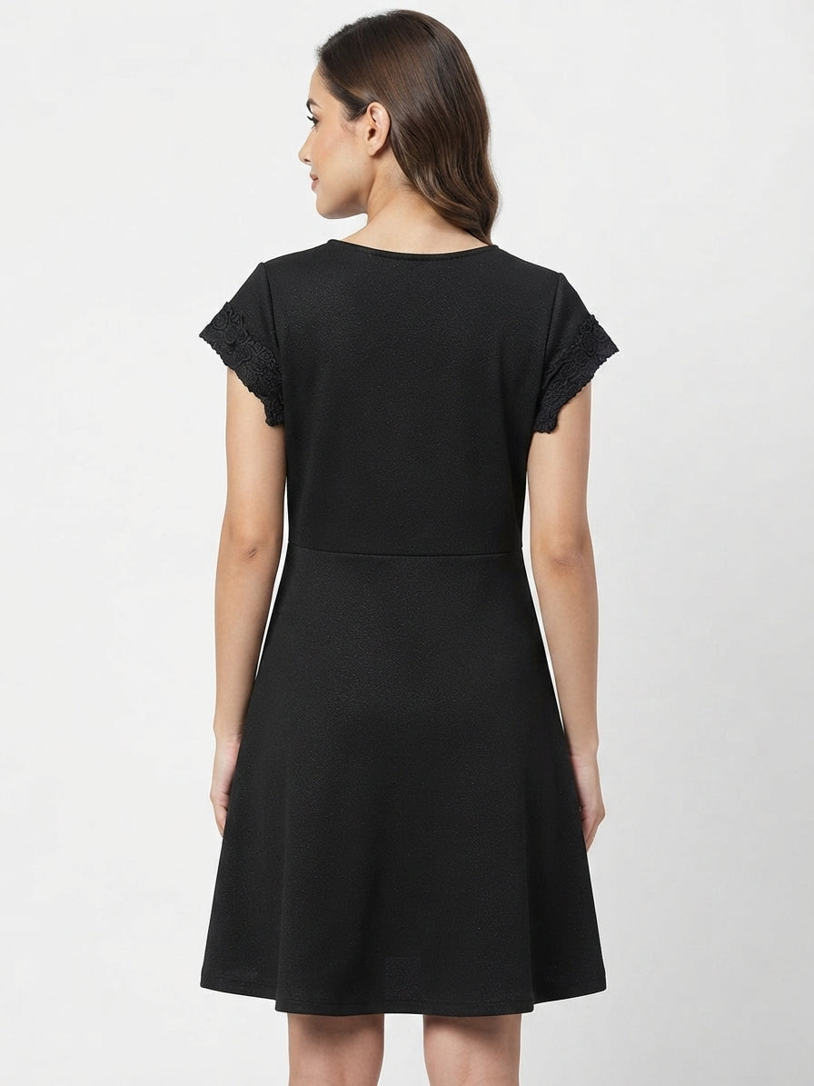 Black Embellished Short Sleeve Dress